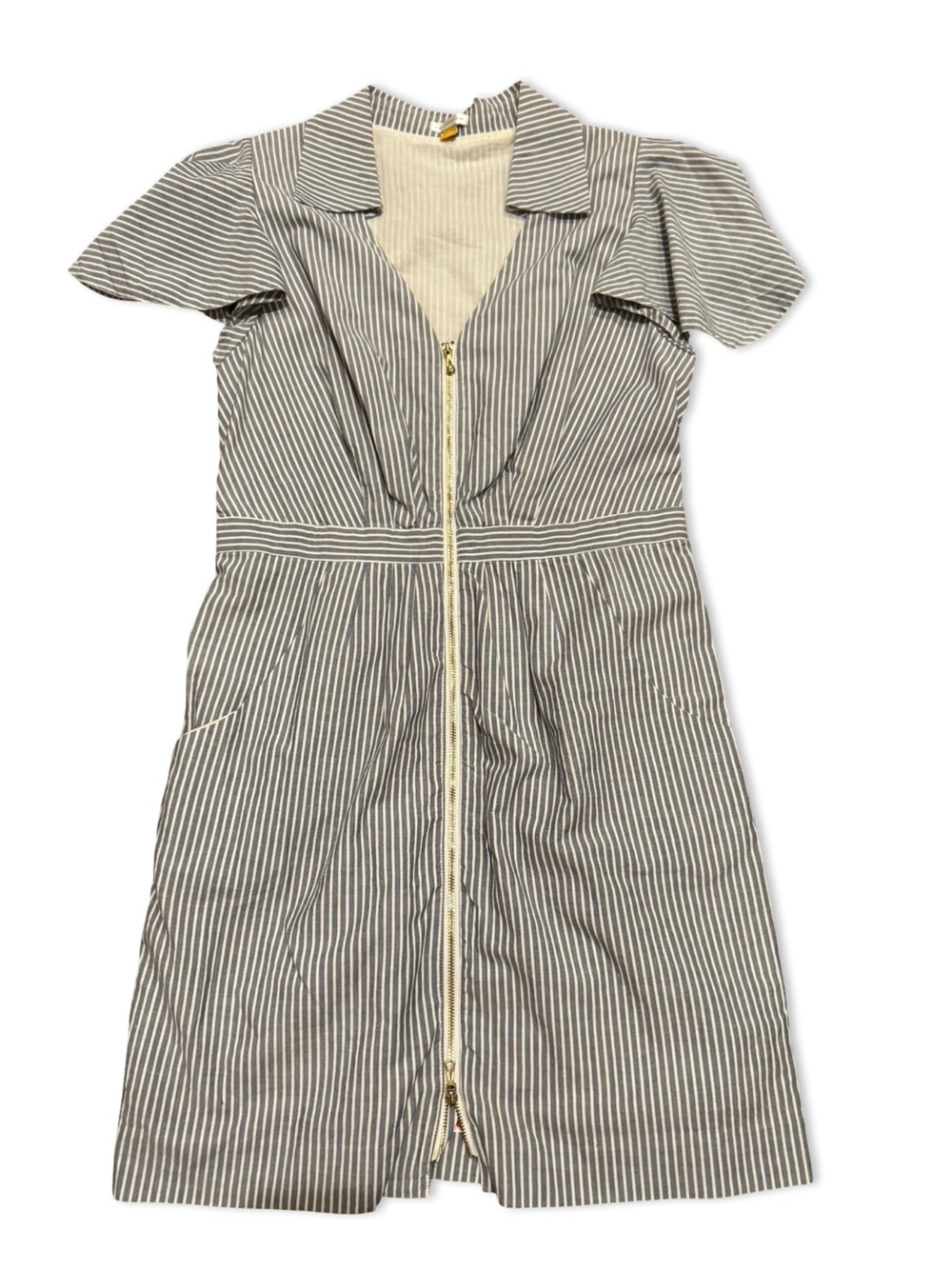 leifsdottir Blue and White Striped Zip-Front Short Dress